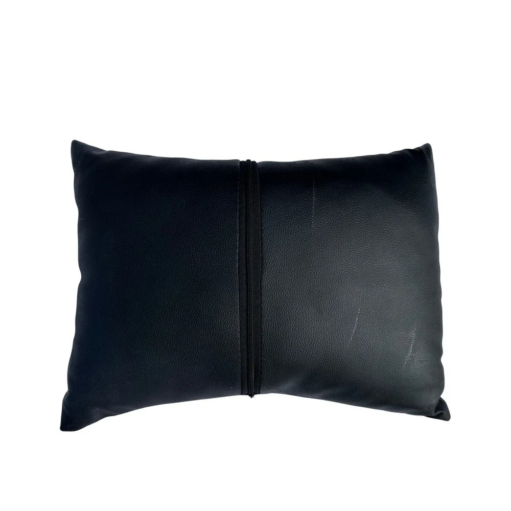 Crown Throw Pillow 14x9 Black Faux Leather‎ White Embroidered Regal